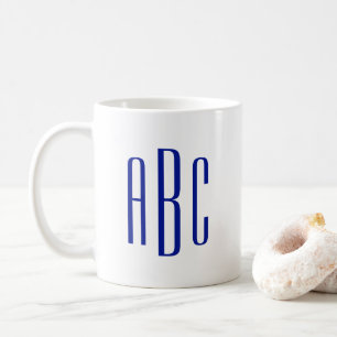 Modern Royal Blue Trebokstavsmonogram Kaffemugg