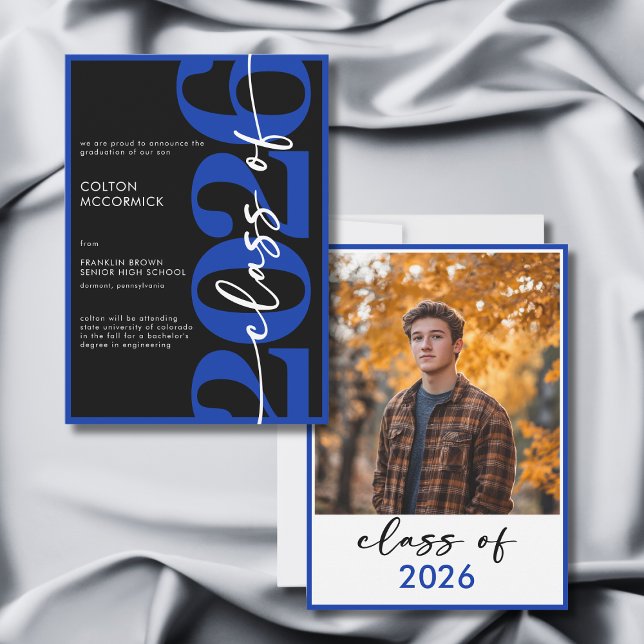 Modern Royal Blue Typografi Examenstillkännagivand Inbjudningar (Modern Royal Blue Typography Grad Announcement)
