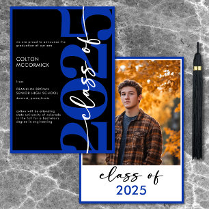 Modern Royal Blue Typography Grad Announcement Inbjudningar