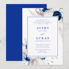 Modern Royal Blue & White Flowers Bröllop Inbjudningar