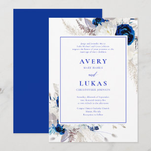 Modern Royal Blue & White Flowers Bröllop Inbjudningar