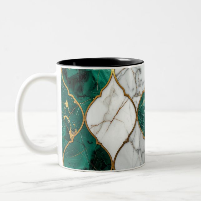 Modern Royal Emerald Green Mosaic & Gold MUG Två-Tonad Mugg (Vänster)
