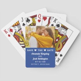 Modern Royalblå Foto Hjärtformad Save the Date Casinokort