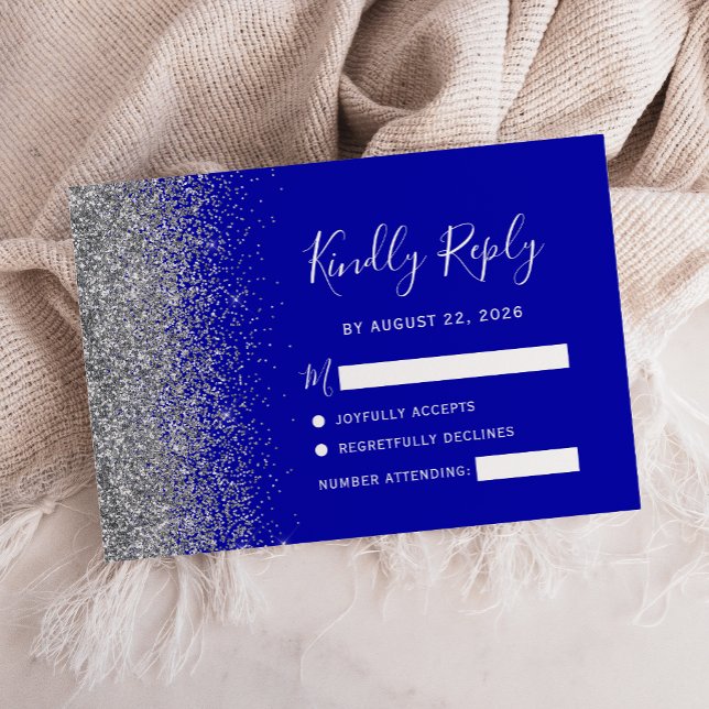 Modern Royalblå Silver Falsk Glitterkant OSA Kort (Skapare uppladdad)