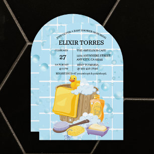 Modern Rubber Ducky Bubbles Baby Shower Inbjudningar