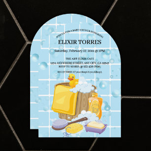 Modern Rubber Ducky Bubbles Baby Shower Inbjudningar