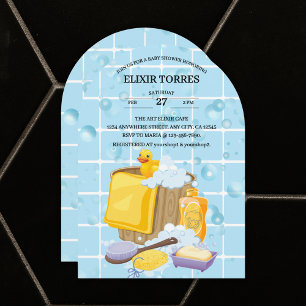 Modern Rubber Ducky Bubbles Baby Shower Inbjudningar