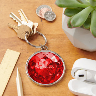 Modern Ruby Gemstone Premium i juli Birthstone Nam Rund Silverfärgad Nyckelring