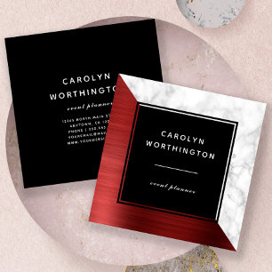 Modern Ruby Red Brushed Foil White Marble Black Fyrkantigt Visitkort