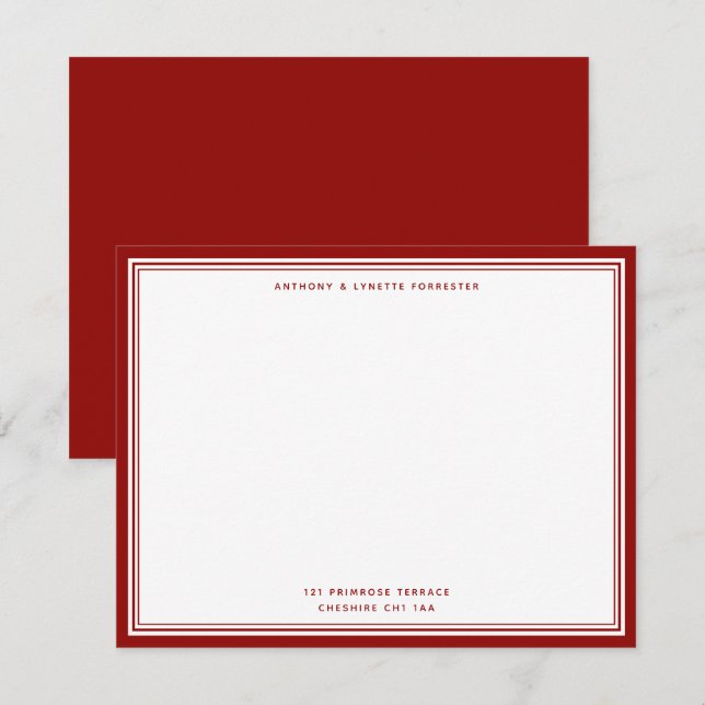 Modern Ruby Red Namn & Adress Note Card Anteckningskort (Fram/baksida)
