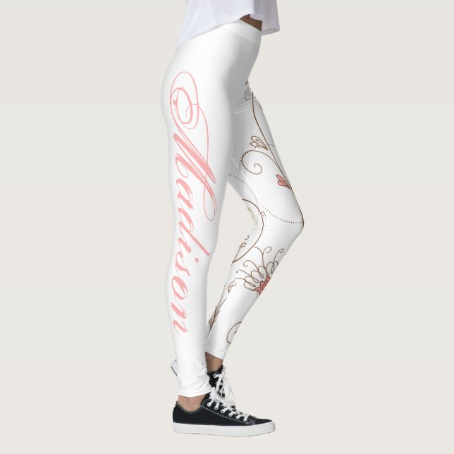 Modern Rulla Hearts Tan Rosa Add Namn Leggings (Höger)