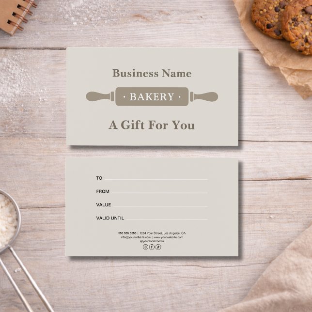 Modern Rullspak Bakery Gavekort Visitkort (Modern Rolling Pin Bakery Gift Certificate)