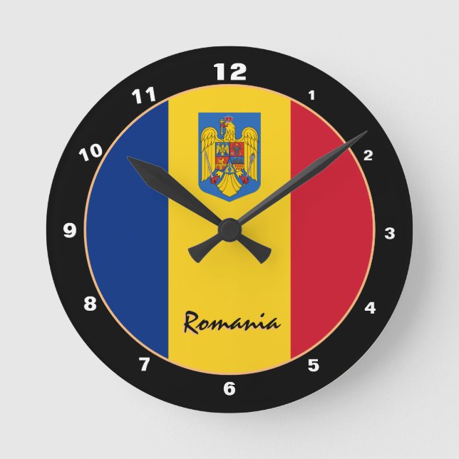 Modern rumänsk Flagga, Rumänien hem/design Rund Klocka (Framsida)