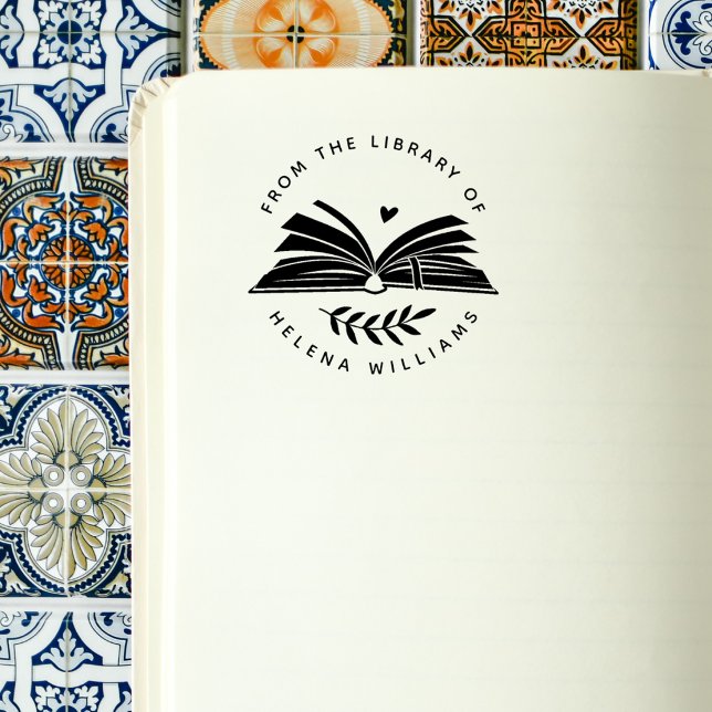 Modern Rund Elegant Bok Anpassad Bibliotek  Självfärgande Stämpel (Skapare uppladdad)