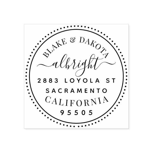 Modern rund Elegant, gift par Adress Stämpel (Tryck)