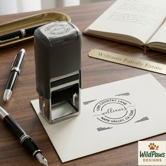 Modern rund returadress | Anpassad verksamhet Självfärgande Stämpel (Modern Round Return Address | Custom Business Self-inking Stamp
)