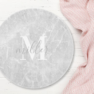 Modern rund vit marmor monogram glas