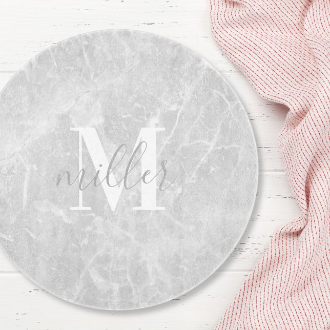 Modern rund vit marmor monogram glas (Skapare uppladdad)