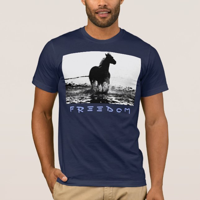 Modern Running Horse Pop Art Navy Blue Manar T Shirt (Framsida)