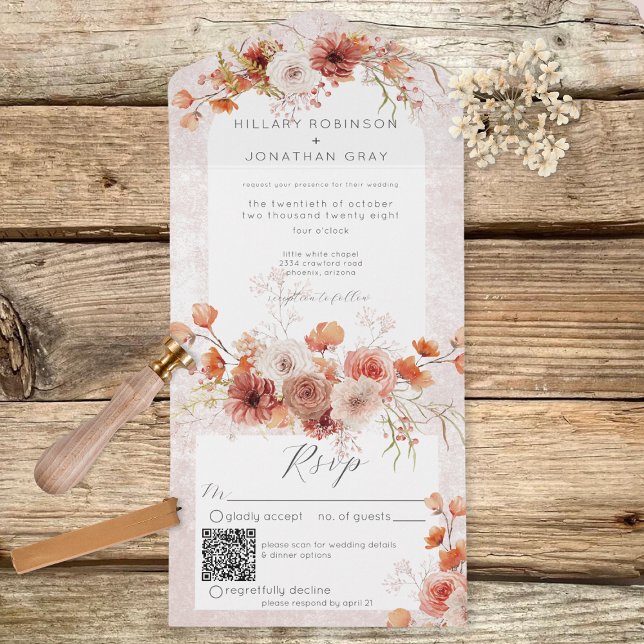 Modern Rust Boho & Neutralts Blommigt QR-kod (Skapare uppladdad)