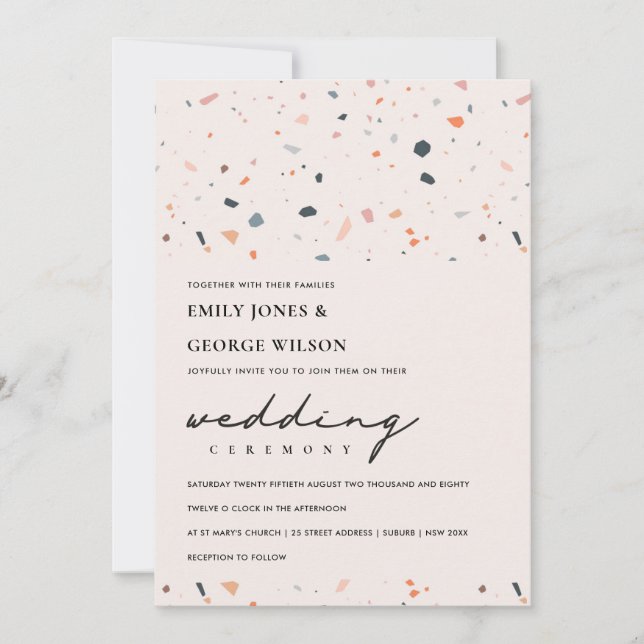 MODERN  RUST TERRAZZO MÖNSTER WEDDING INVITE TACK KORT (Framsida)