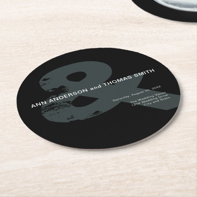 Modern Rustic Ampersand Bröllop Pappra Underlägg Papper Rund (Vinklad)