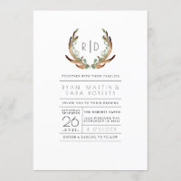 Modern Rustic Antler Watercolor | Bröllopsinbjudan
