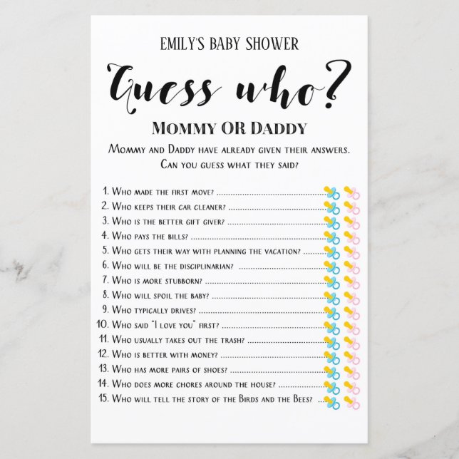 Modern Rustic Baby Shower Game PRINTED (Framsida)