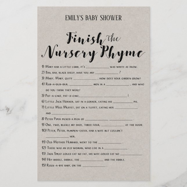 Modern Rustic Baby Shower Game PRINTED (Framsida)