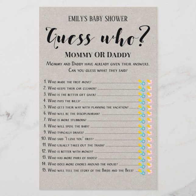 Modern Rustic Baby Shower Game PRINTED (Framsida)