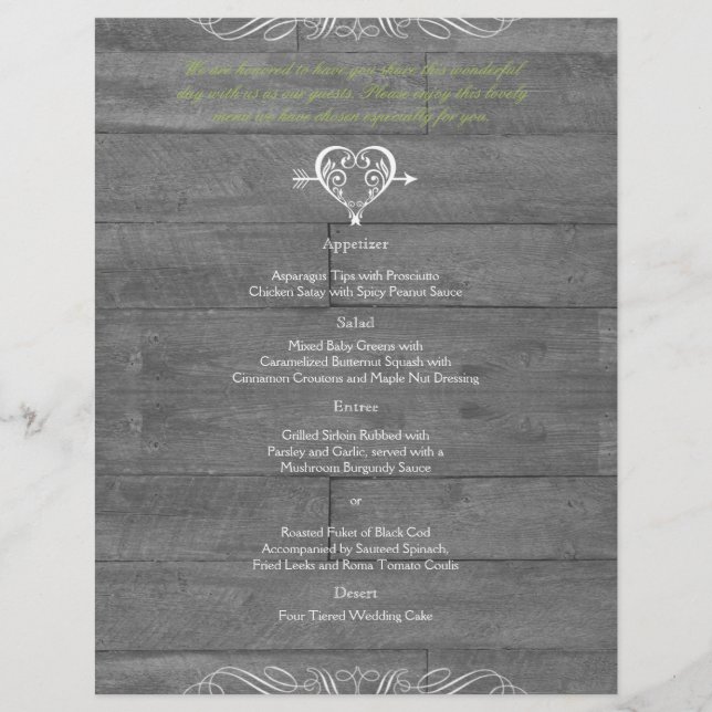 Modern Rustic Barn Wood Bröllop Menu (Framsida)