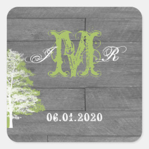 Modern Rustic Barn Wood Monogram Sticker Fyrkantigt Klistermärke