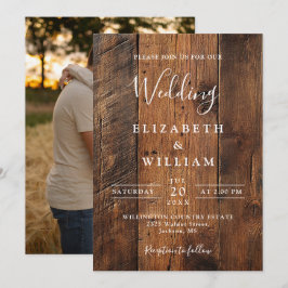 Modern Rustic Barn Wood Photo Bröllop Inbjudningar