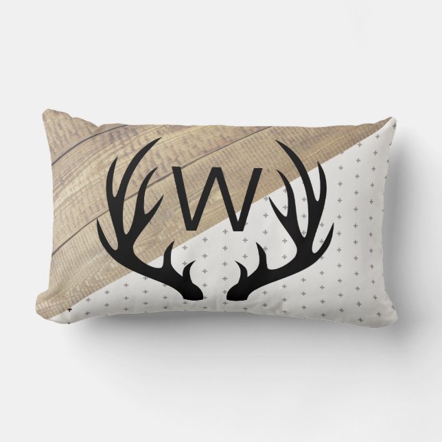 Modern Rustic Black Antlers & Wood Mönster Lumbarkudde (Framsida)