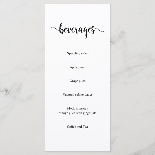 Modern Rustic Black Script, Bröllop Beverages Meny (Framsida)