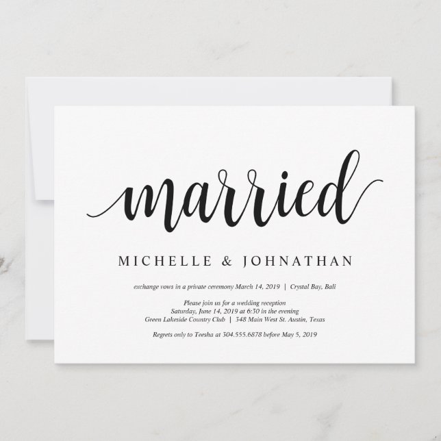 Modern Rustic, Black script, Bröllop Elopement Inbjudningar (Framsida)