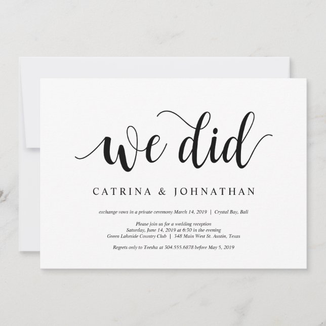 Modern Rustic, Black script, Bröllop Elopement Inbjudningar (Framsida)