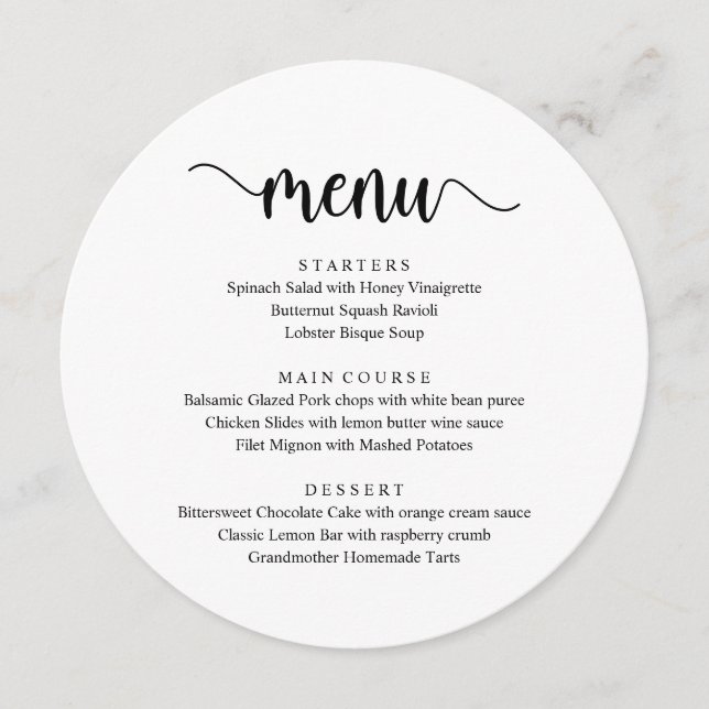 Modern Rustic Black Script, Bröllop Middag Menu Meny (Framsida)