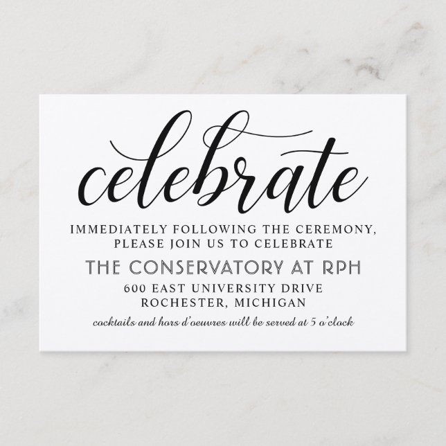 Modern Rustic Black Script Wedding Reception Tilläggskort (Framsida)