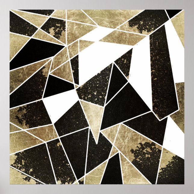Modern Rustic Black White och Faux Guld Geometric Poster (Framsidan)