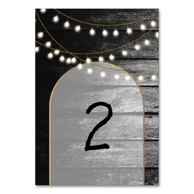 Modern Rustic Black Wood Guld Ljus Arch Bröllop Bordsnummer (Framsidan)