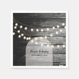 Modern Rustic Black Wood Guld Ljus Arch Bröllop Pappersservett