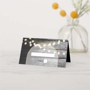 Modern Rustic Black Wood Guld Ljus Arch Bröllop Placeringskort