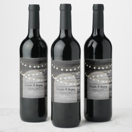 Modern Rustic Black Wood Guld Ljus Arch Bröllop Vinflaska Etikett