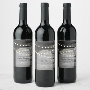 Modern Rustic Black Wood Guld Ljus Arch Bröllop Vinflaska Etikett