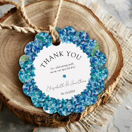 Modern Rustic Blue Hydrangeas Floral Wedding Gåvor Etiketter