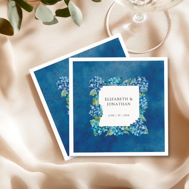 Modern Rustic Blue Hydrangeas Floral Wedding Pappersservett (Skapare uppladdad)