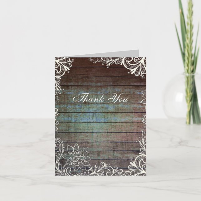 modern rustic bodd lace bröllop tack kort (Framsida)