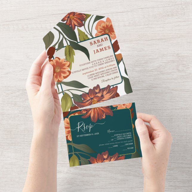 Modern Rustic boho Blommigt Fall bröllop Anpassnin (Avrivbar del)