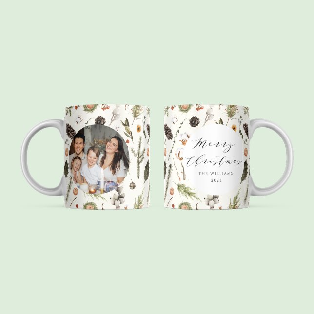 Modern Rustic Boho-julfoto, botaniskt foto Kaffemugg (Skapare uppladdad)